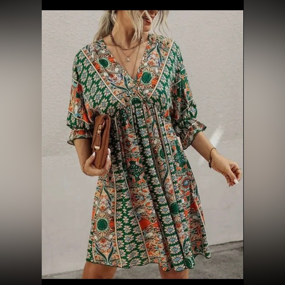 Green Vneck casual dress